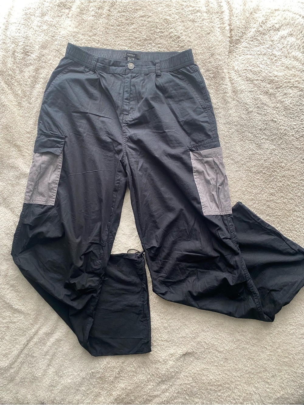 Retro Black & Gray Color Block Baggy Cargo Pants | Y2K Skater Sporty Streetstyle